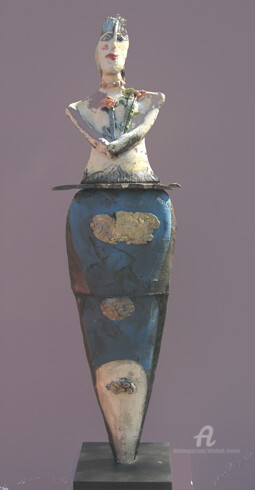 Sculpture titled "femme aux fleurs" by Elisabeth Brainos, Original Artwork