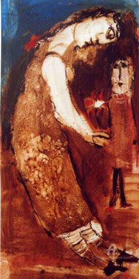 Painting titled "femme enfant fleur" by Elisabeth Brainos, Original Artwork