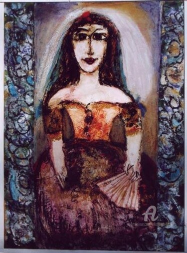 Картина под названием "la belle a l'eventa…" - Elisabeth Brainos, Подлинное произведение искусства