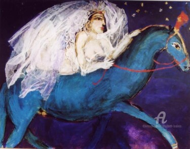 Pintura titulada "la mariee au cheval…" por Elisabeth Brainos, Obra de arte original