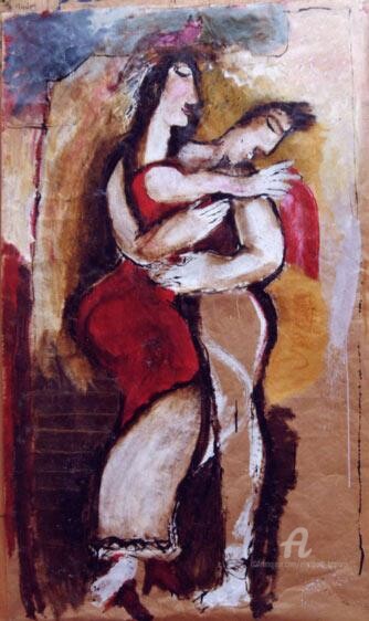Pintura titulada "le tango du chat ro…" por Elisabeth Brainos, Obra de arte original
