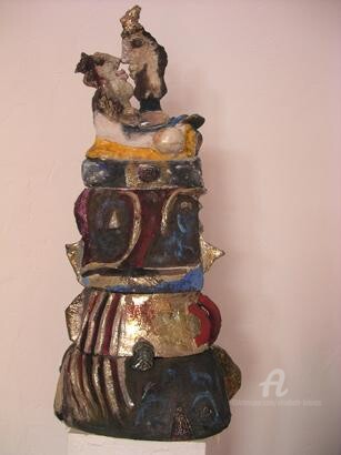 Sculpture titled "couple raku abstrait" by Elisabeth Brainos, Original Artwork, Terra cotta