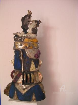 Скульптура под названием "couple raku abstrai…" - Elisabeth Brainos, Подлинное произведение искусства, Терракота