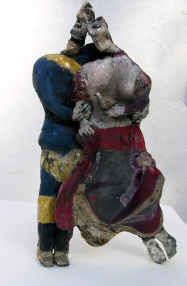 Скульптура под названием "couple 3 face" - Elisabeth Brainos, Подлинное произведение искусства, Терракота