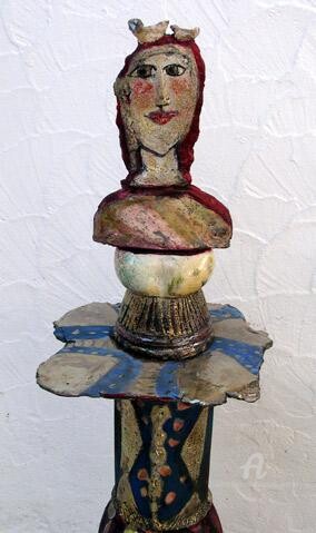 Sculpture titled "jeune fille colonne…" by Elisabeth Brainos, Original Artwork, Terra cotta