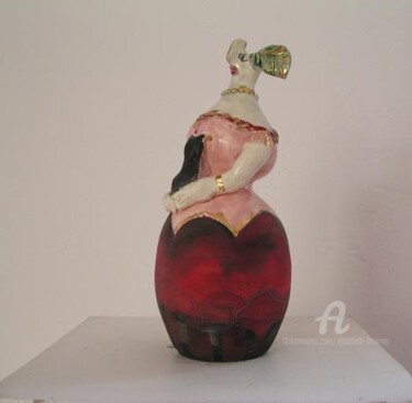 Sculpture intitulée "vase femme au chat…" par Elisabeth Brainos, Œuvre d'art originale