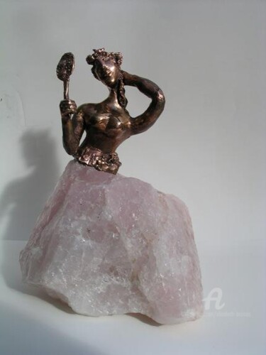Sculpture intitulée "Femme au miroir" par Elisabeth Brainos, Œuvre d'art originale, Bronze