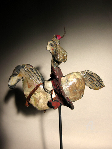 Sculptuur getiteld "cavaliere juliette" door Elisabeth Brainos, Origineel Kunstwerk, Terra cotta