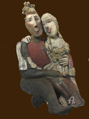 Sculpture intitulée "les amants reveurs…" par Elisabeth Brainos, Œuvre d'art originale, Terre cuite