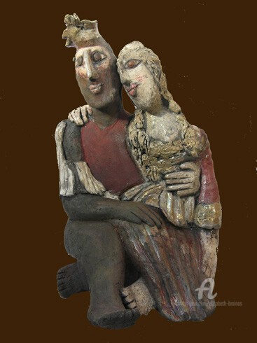 Sculpture titled "les amants reveurs" by Elisabeth Brainos, Original Artwork, Terra cotta