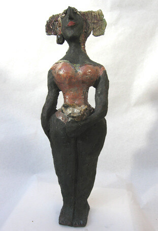 Sculptuur getiteld "femme noire a l'ois…" door Elisabeth Brainos, Origineel Kunstwerk, Terra cotta