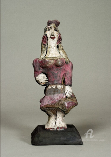 Sculpture titled "idole a la robe rose" by Elisabeth Brainos, Original Artwork, Terra cotta