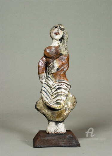 Sculpture intitulée "idole a la robe tig…" par Elisabeth Brainos, Œuvre d'art originale, Terre cuite