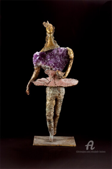 Sculpture intitulée "Femme au jupon rose…" par Elisabeth Brainos, Œuvre d'art originale, Bronze