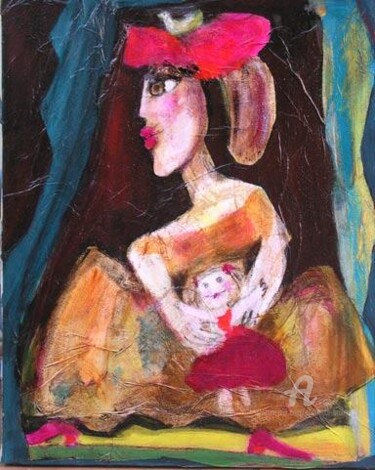 Painting titled "fille et poupee-" by Elisabeth Brainos, Original Artwork