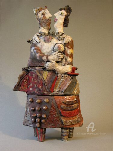 Sculpture titled "couple uni" by Elisabeth Brainos, Original Artwork, Terra cotta