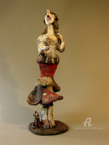 Sculpture titled "femme au miroir et…" by Elisabeth Brainos, Original Artwork, Terra cotta