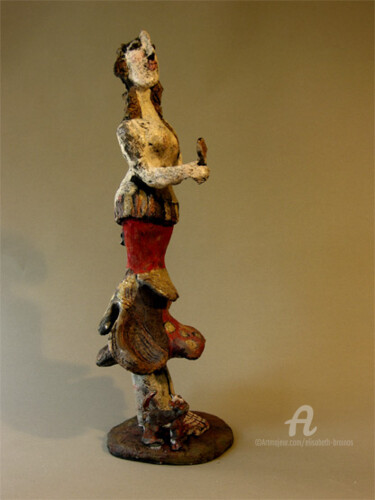 Sculpture titled "femme au miroir et…" by Elisabeth Brainos, Original Artwork, Terra cotta