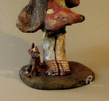 Sculpture titled "femme au miroir et…" by Elisabeth Brainos, Original Artwork, Terra cotta