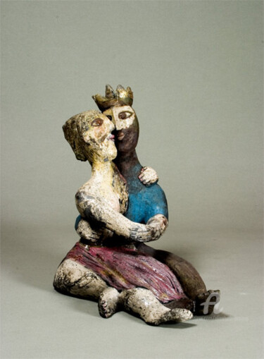 Sculpture titled "le roi et la jeune…" by Elisabeth Brainos, Original Artwork, Terra cotta
