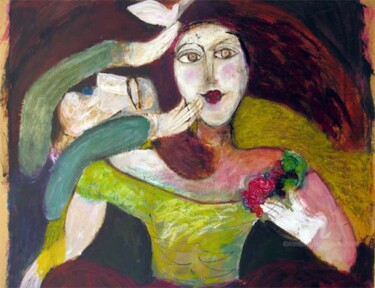 Painting titled "L'offrande du reveur" by Elisabeth Brainos, Original Artwork, Acrylic