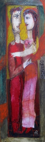 Peinture intitulée "couple au foulard" par Elisabeth Brainos, Œuvre d'art originale, Acrylique