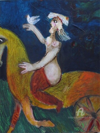 Peinture intitulée "eloîse à l'oiseau" par Elisabeth Brainos, Œuvre d'art originale, Acrylique