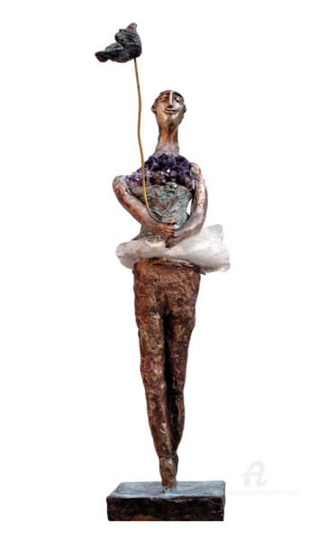 Sculpture intitulée "Celle qui promène l…" par Elisabeth Brainos, Œuvre d'art originale, Bronze