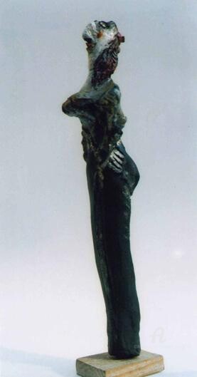Sculpture titled "profil  raku n°5" by Elisabeth Brainos, Original Artwork, Terra cotta