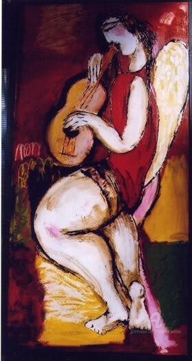 Painting titled "l'ange musicien" by Elisabeth Brainos, Original Artwork