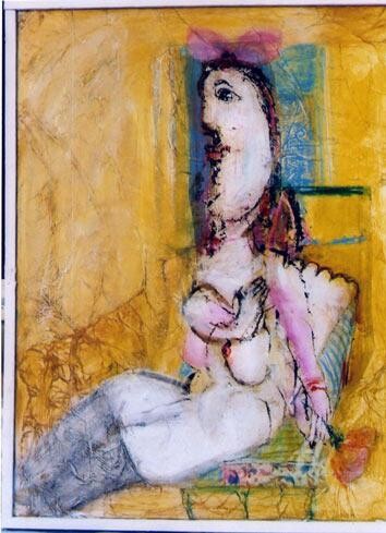 Pintura intitulada "jeune fille asise" por Elisabeth Brainos, Obras de arte originais, Óleo