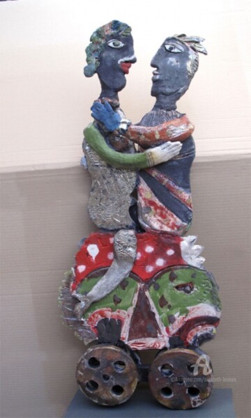 Sculpture intitulée "couple1 double face…" par Elisabeth Brainos, Œuvre d'art originale, Terre cuite