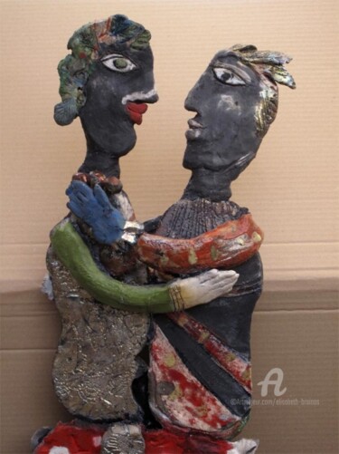 Sculpture intitulée "couple 1 side1-deta…" par Elisabeth Brainos, Œuvre d'art originale, Terre cuite