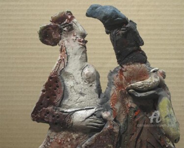 Sculpture intitulée "couple3 side1 detail" par Elisabeth Brainos, Œuvre d'art originale, Terre cuite