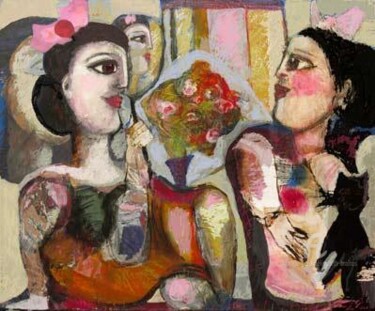 Artes digitais intitulada "les amies au miroir" por Elisabeth Brainos, Obras de arte originais