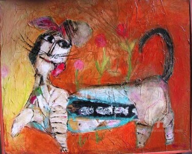 Painting titled "chat champetre" by Elisabeth Brainos, Original Artwork