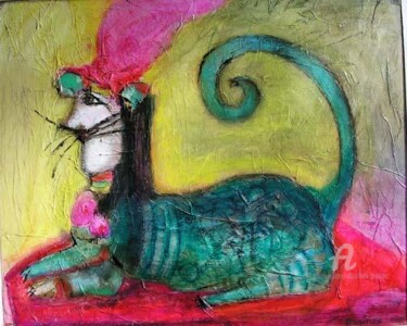 Painting titled "chat sphinx" by Elisabeth Brainos, Original Artwork