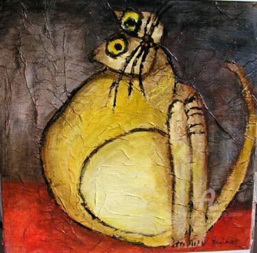 Painting titled "yellow cat" by Elisabeth Brainos, Original Artwork