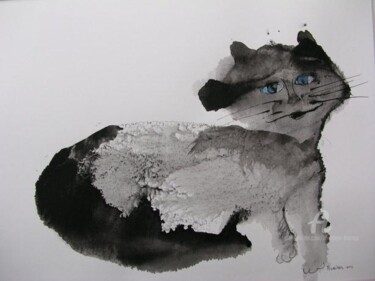 Peinture intitulée "blue eye cat" par Elisabeth Brainos, Œuvre d'art originale