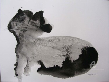 Peinture intitulée "chat encre de chine" par Elisabeth Brainos, Œuvre d'art originale