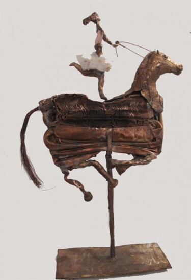 Sculpture intitulée "Ecuyère sur cheval…" par Elisabeth Brainos, Œuvre d'art originale, Bronze