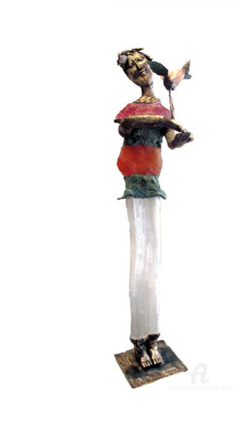 Sculpture intitulée "Jeune femme à l'ois…" par Elisabeth Brainos, Œuvre d'art originale, Bronze