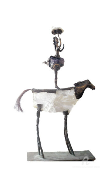 Sculpture intitulée "Ecuyère à l'ombrelle" par Elisabeth Brainos, Œuvre d'art originale, Métaux