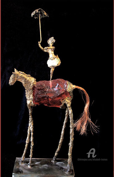 Sculpture intitulée "Ecuyère à l'ombrell…" par Elisabeth Brainos, Œuvre d'art originale, Bronze