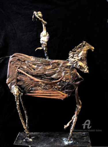 Scultura intitolato "Ecuyère sur cheval…" da Elisabeth Brainos, Opera d'arte originale, Bronzo