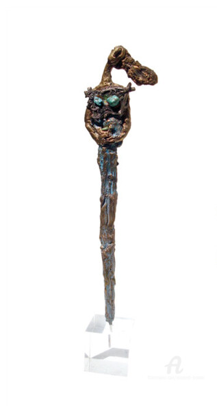Sculpture titled "Idole au plastron t…" by Elisabeth Brainos, Original Artwork, Bronze