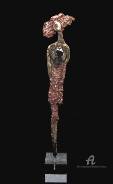 Sculpture titled "Idole rousse au coe…" by Elisabeth Brainos, Original Artwork, Metals