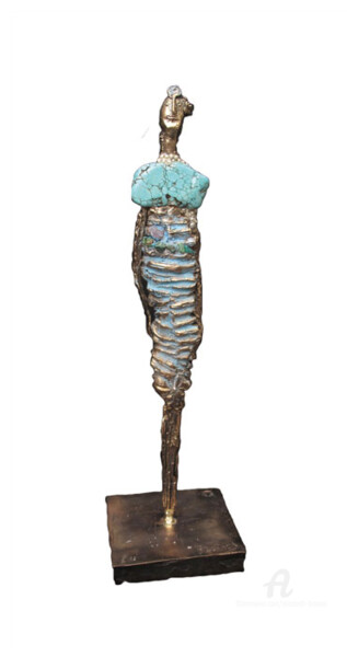 Sculptuur getiteld "Elégante en turquoi…" door Elisabeth Brainos, Origineel Kunstwerk, Metalen