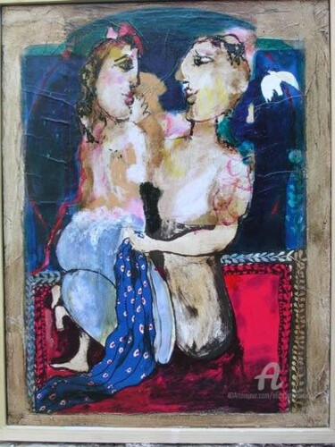Painting titled "jour bleu a samarka…" by Elisabeth Brainos, Original Artwork, Oil