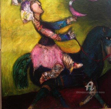Painting titled "l'oiseleuse a cheval" by Elisabeth Brainos, Original Artwork